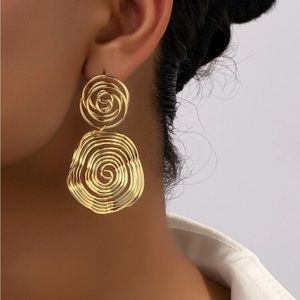 Anthropologie gold spiral circle drop earrings